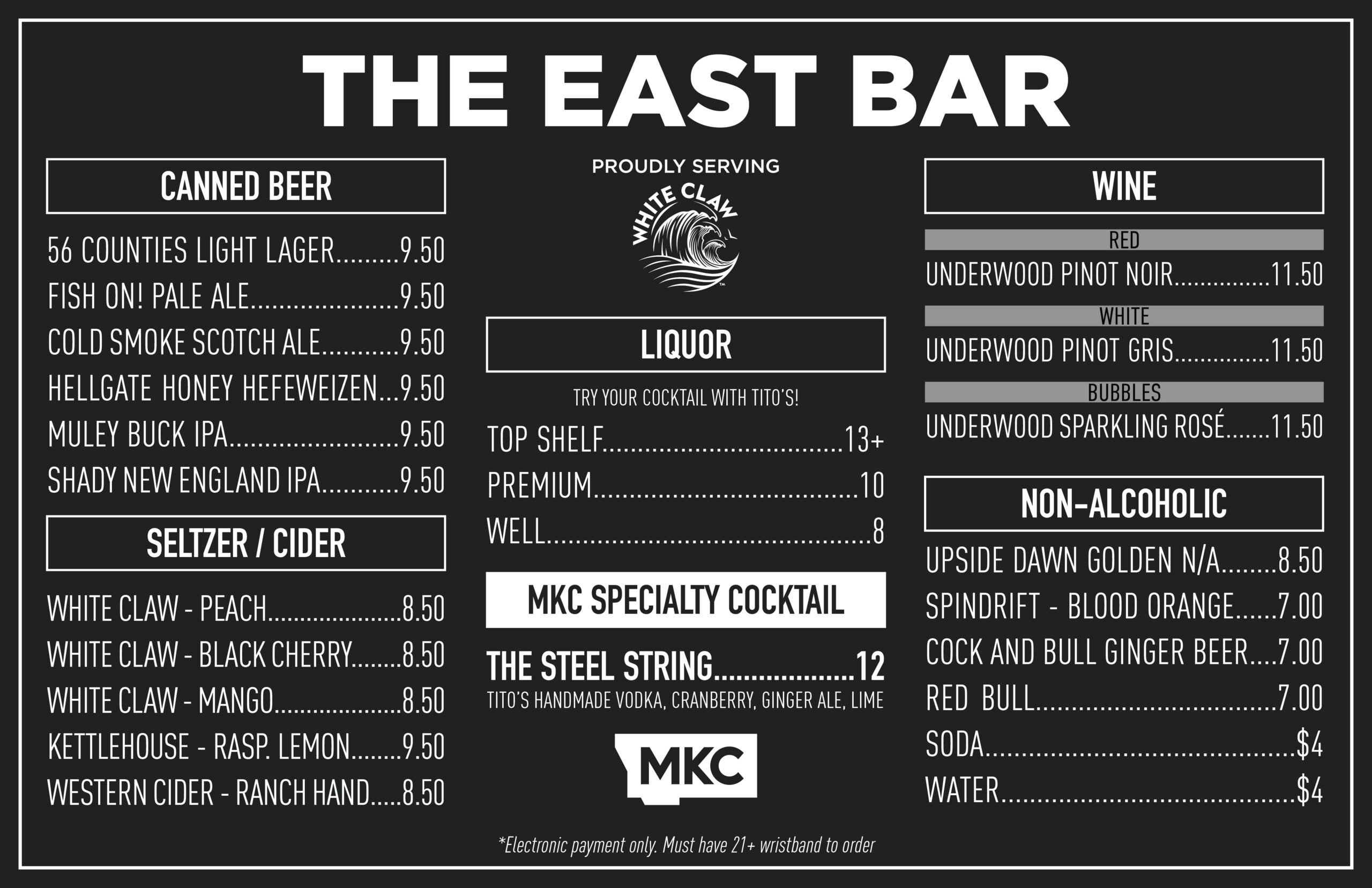 KHA-White Claw East Bar Menu, KHA 2026_PLACEMAT kettlehouse amp bar menu 2026
